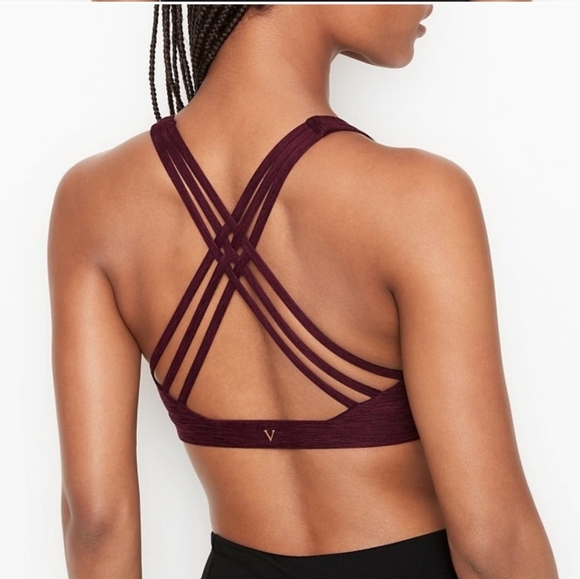 Victorias Secret Lightly Lined Strappy Crossback Sports Bra Burgundy New - Picture 2 of 3
